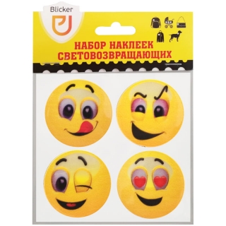 Набор световозвращающих наклеек Blicker "Смайлы цветные", ПВХ, 4шт.