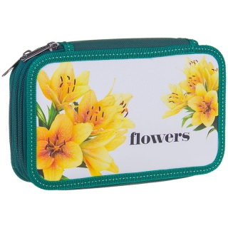 Пенал 3 отделения, 190*110 ArtSpace "Цветы", ламинация, конгрев, блестки