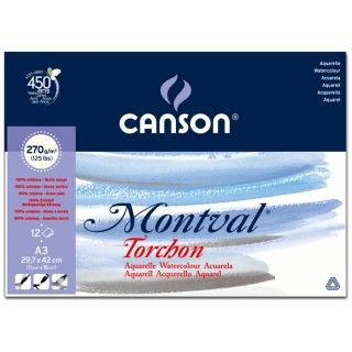 Альбом для акварели Canson Montval 270г/кв.м (целлюлоза) 29.7*42см 12листов Снежное зерно склейка по короткой стороне