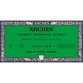 Блок для акварели Arches 300г/кв.м (хлопок) 15*30см 20л Фин, склейка