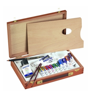 Набор для художника GIOTTO WOODEN CASE гуашь 12 цветов, кисти, палитра, аксессуары