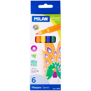 Фломастеры Milan, 06цв., смываемые, картон, европодвес