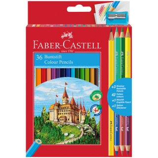 Карандаши Faber-Castell "Замок", 42цв., 36+3+1шт., заточен., картон, европодвес, с точилкой