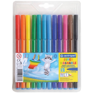Фломастеры Centropen "Super Washable", 12цв., смываемые, блистер