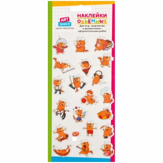 Наклейки объемные ArtSpace "Кот-Рыжик", 10*19см, пакет, европодвес