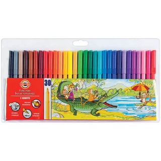 Фломастеры Koh-I-Noor "Звери", 30 цветов, трехгранные, смываемые