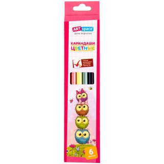 Карандаши ArtSpace "Совята", 06цв., заточен., картон, европодвес