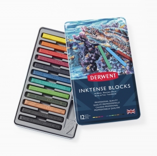 Набор акварельных блоков Derwent Inktense 12 цветов, металлический пенал
