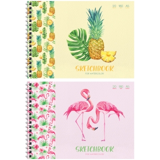 Скетчбук-блокнот для акварели 20л. А5 на гребне ArtSpace "Tropical style", 180г/м2