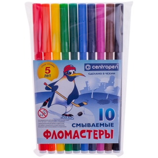 Фломастеры Centropen "Пингвины", 10цв., смываемые, ПВХ