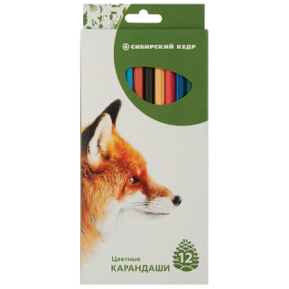 Карандаши Сибирский кедр "Звери", 12цв., заточен., картон, европодвес