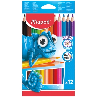 Карандаши пластиковые Maped "Jumbo" 12цв., утолщенные, трехгран., заточен., картон, европодвес