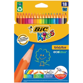 Карандаши пластиковые Bic "Evolution 93", 18цв., заточен., картон, европодвес