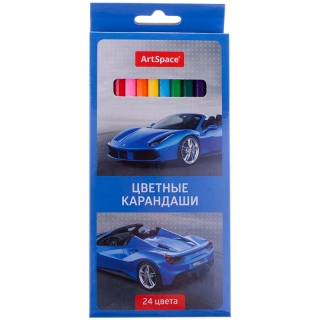 Карандаши ArtSpace "Машинки", 24цв., заточен., картон, европодвес