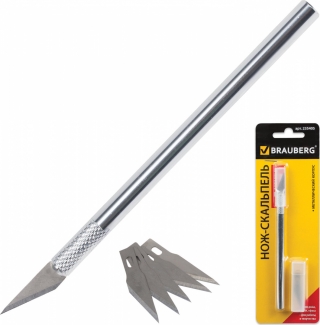Макетный нож-скальпель Brauberg "Special", 6 лезвий в комплекте, металлический корпус, блистер