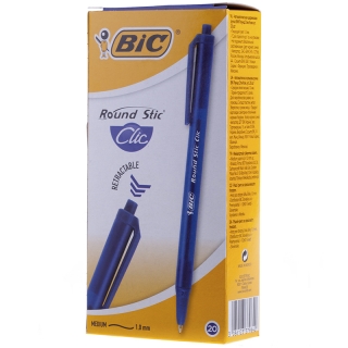 Ручка шариковая автоматическая Bic "Round Stic Clic" синяя, 1,0мм, толщина линии 0,4мм