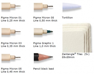 Набор Sakura Zentangle 12 предм: линеры, растушевка карандаш бумага