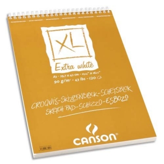 Альбом для пастели и угля Canson Xl 90г/кв.м 29.7*42см 120листов Экстра белая спираль по короткой стороне