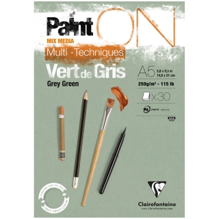 Скетчбук - альбом для смешанных техник Clairefontaine "Paint'ON Grey Green", 250г/м2, серо-зеленая, 30л., А5, склейка