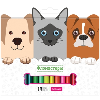 Фломастеры ArtSpace "Зверята", 18цв., смываемые, картон, европодвес