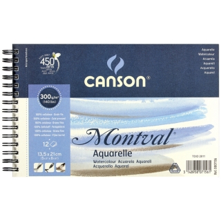 Альбом для акварели Canson Montval 300г/кв.м (целлюлоза) 13.5*21см 12листов Фин спираль по короткой стороне