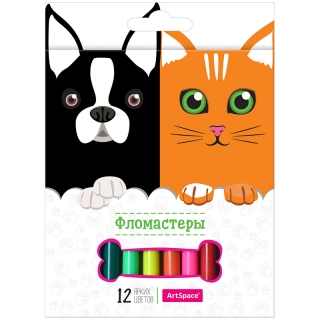 Фломастеры ArtSpace "Зверята", 12цв., смываемые, картон, европодвес