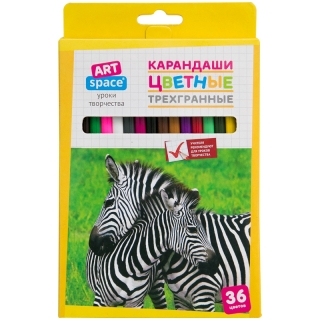 Карандаши ArtSpace "Животный мир" 36цв., трехгран., заточен., картон. уп., европодвес