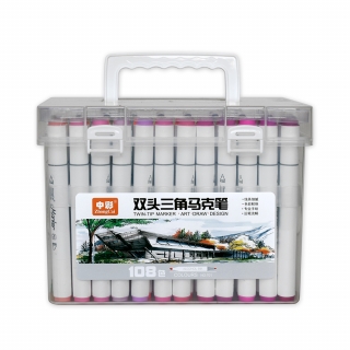 Набор двусторонних маркеров для скетчинга и творчества, пластиковый бокс с ручкой, 108 цветов