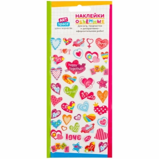 Наклейки объемные ArtSpace "Сердечки", 10*19см, пакет, европодвес