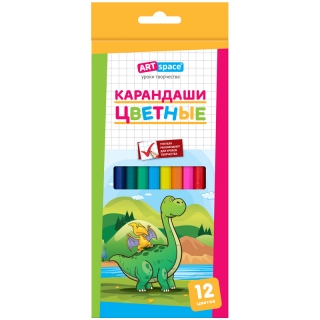 Карандаши ArtSpace "Динозаврики", 12цв., заточен., картон, европодвес