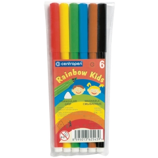 Фломастеры Centropen "Rainbow Kids", 6цв., трехгранные, смываемые, ПВХ
