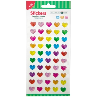 Наклейки гелевые мерцающие Greenwich Line "Сердечки", 9,5*17,5см, пакет, европодвес