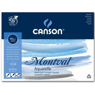 Альбом для акварели Canson Montval 300г/кв.м 24*32см 12листов Фин склейка склейка по короткой стороне
