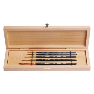 Набор кистей в буковой шкатулке ROUBLOFF, колонок, короткая ручка, 5 шт.( №00, 1, 2, 3, 5)
