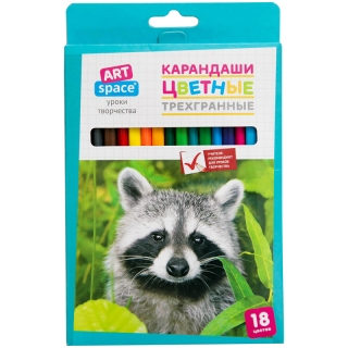 Карандаши ArtSpace "Животный мир" 18цв., трехгран., заточен., картон. уп., европодвес