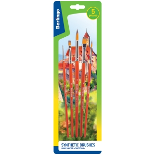 Набор кистей Berlingo, 5шт., синтетика, круглые №1, 3, 5, плоские №5, 8, блистер