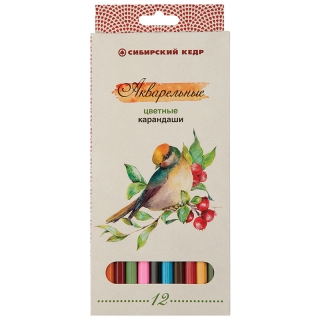 Карандаши акварельные Сибирский кедр "Птицы Сибири", 12цв., заточен., картон, европодвес