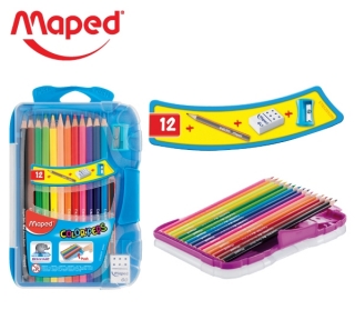 Карандаши цветные Maped "Color Peps", 12 цвет.+1 чернографитный мини, трехгранные, пластиковый пенал+точилка, ластик