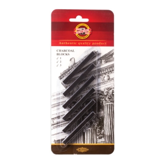 Уголь прессованный Koh-I-Noor, набор 6 шт., квадратное сечение, 3 степени твердости