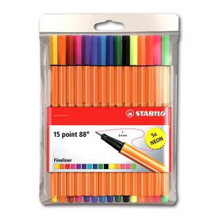 Набор капиллярных ручек Point 88 STABILO для письма, рисования и черчения, 15 цветов