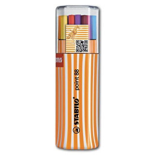 Набор капиллярных ручек Point 88 STABILO для рисования и черчения, 20 цветов в пенале Twin Pack