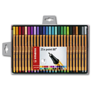Набор капиллярных ручек Point 88 STABILO для письма, рисования, 25 цв. в пластиковом футляре