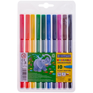 Фломастеры Centropen "Washable", 10цв., смываемые, блистер