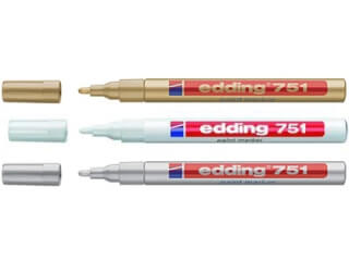 Набор перманентных лаковых маркеров EDDING 751 для росписи и маркировки, 1-2 мм, 3 цвета