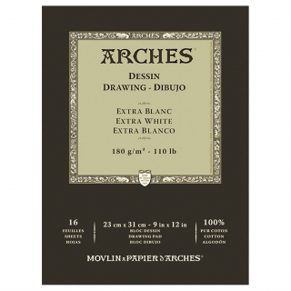 Блок для графики Arches Extra Blanс 180г/кв.м 23*31см 16л Мелкое зерно, склейка