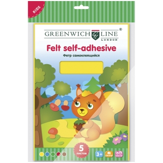 Цветной фетр Greenwich Line, А4, 5л., 5цв., самоклеящийся, в пакете с европодвесом