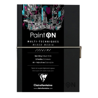 Скетчбук для смешанных техник Clairefontaine "Paint'ON", 250г/м2, легкое зерно, черная бумага, 32л., А5, на сшивке