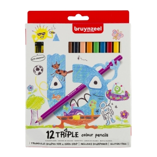Набор цветных трехгранных карандашей Bruynzeel Kids Triple 12цв + точилка
