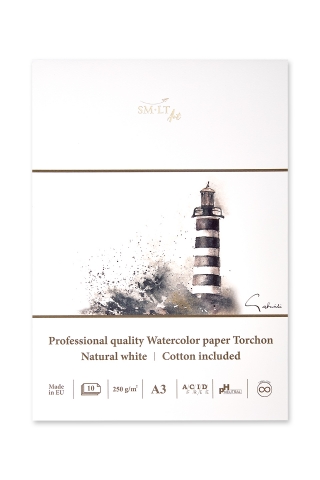 Альбом для акварели SM-LT Art Watercolor 250г/м2 (содержит хлопок) А3 10 листов Торшон склейка по одной стороне