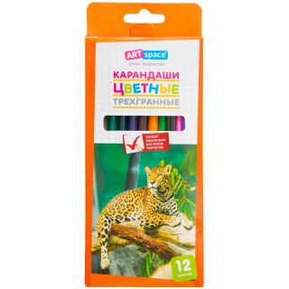 Карандаши ArtSpace "Животный мир" 12цв., трехгран., заточен., картон. уп., европодвес
